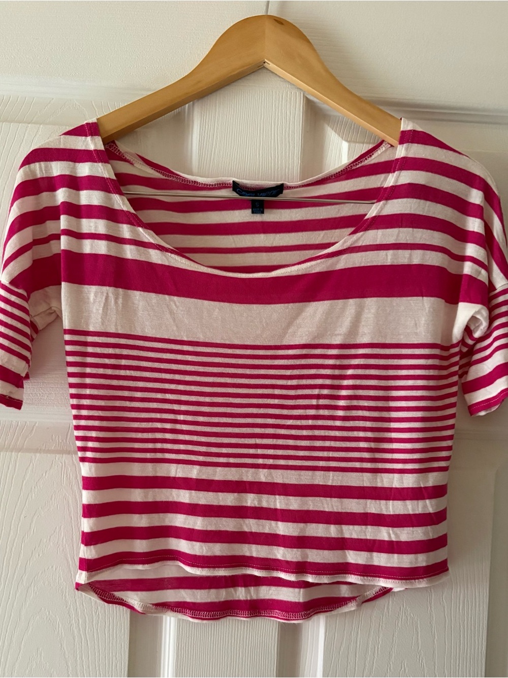 Striped Pink and White Short-Sleeve Crop Top